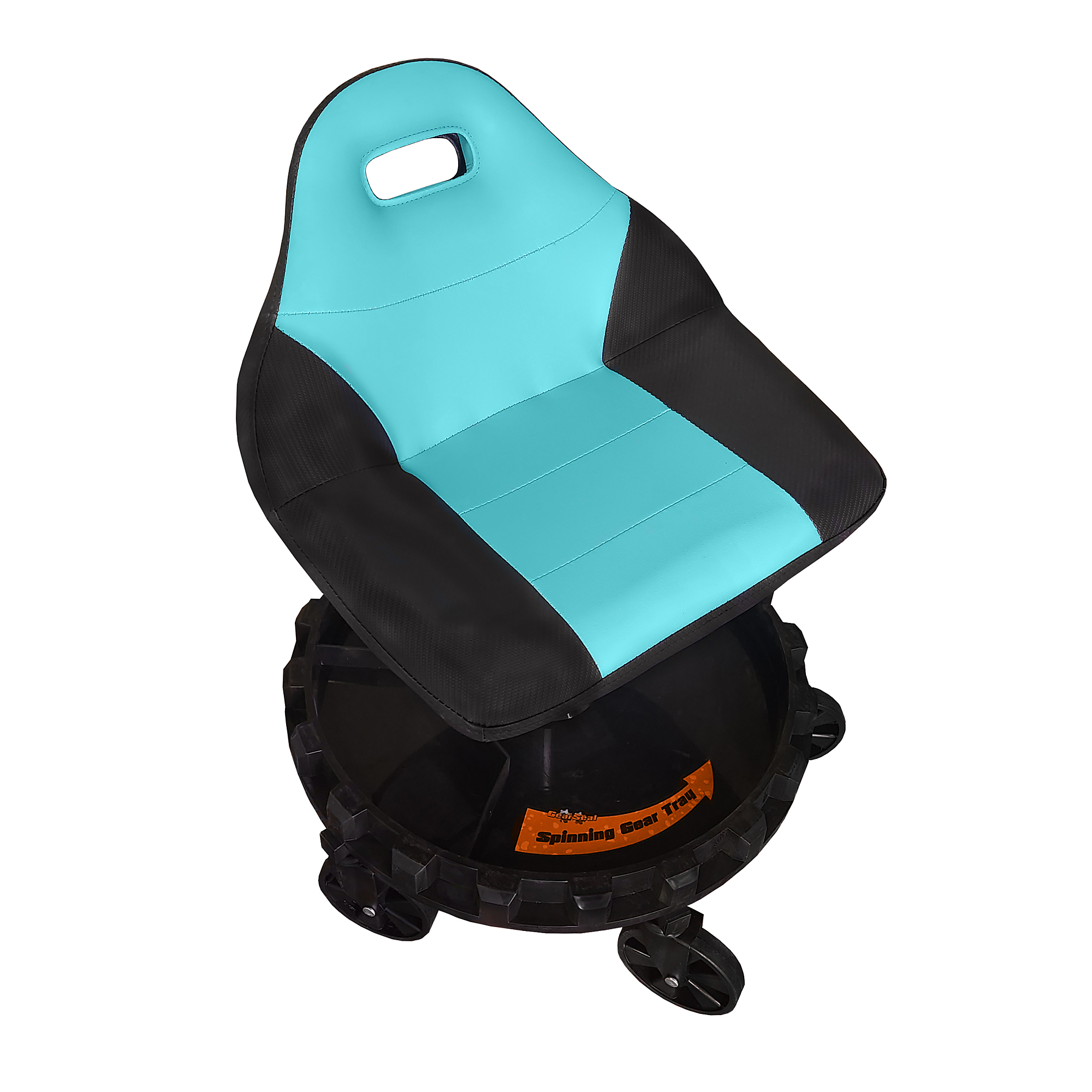 Traxion ProGear Race Seat - Aqua, Comfortable for extended periods of time. Built-in handle provides one-handed carrying. Large Gear Tray spins for easy access to tools and parts. Model #2-707